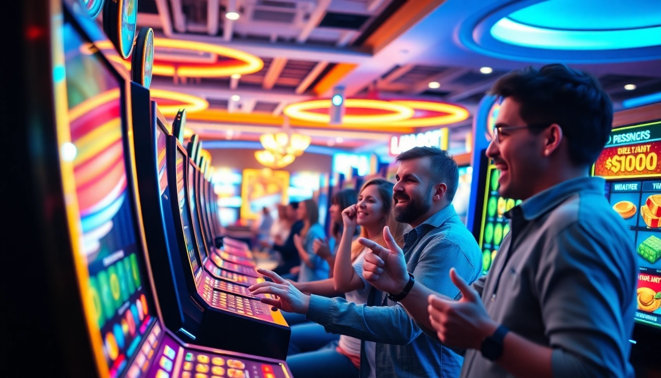 Experience the thrill of doaslot in a modern online casino setting with vibrant slot machines.