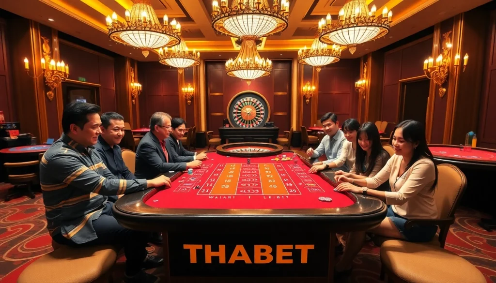 THABET players excitedly engage in a high-stakes Baccarat game at a luxury casino table.