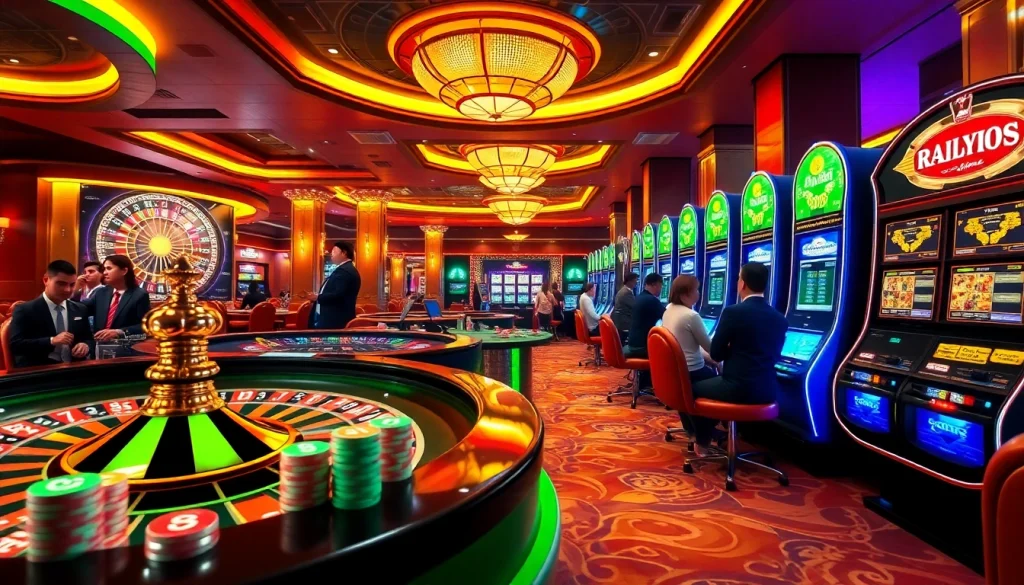 Experience the excitement of roo99v1.com with players engaging at roulette tables and vibrant slots.