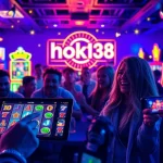 Exciting gaming atmosphere featuring hoki138 slot games on digital devices with vibrant visuals.