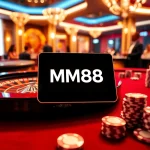 Experience the excitement of MM88 at a vibrant casino table with betting chips and cards.