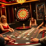 Engaging moment at a poker table featuring links to popular gambling platforms, highlighting excitement in the gaming experience.