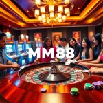 Players enjoying a thrilling game at MM88 casino with roulette, poker chips, and slot machines.
