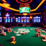 Okwin players enjoying an exhilarating poker game surrounded by luxurious casino decor.