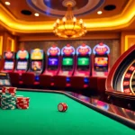 Engaging casino experience with QQ88 poker chips and a vibrant roulette wheel.