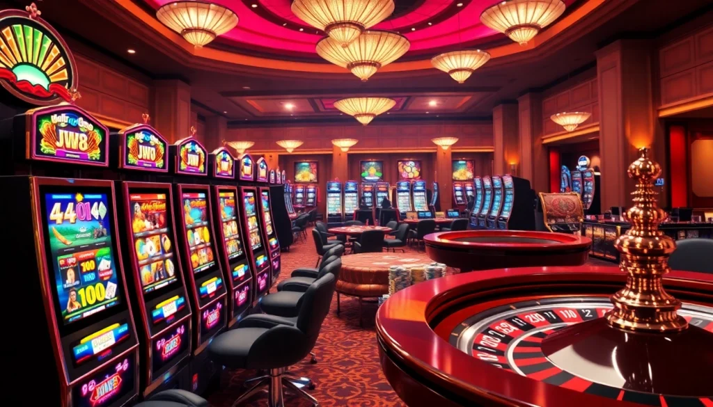 Engage with thrilling JW8 slot machines in a luxurious casino environment.