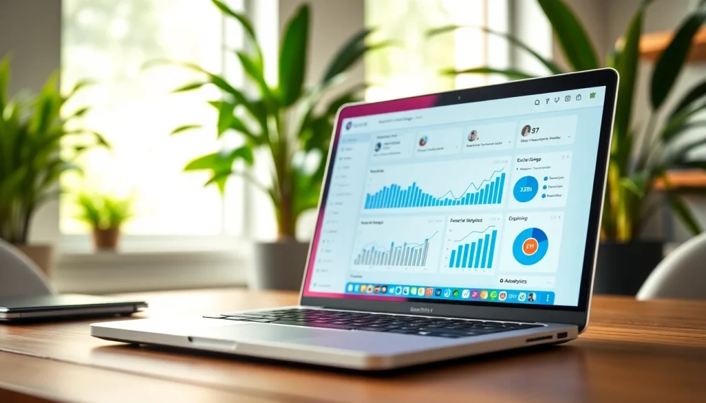 Engaging workspace focused on follow in dm with analytics and social media connections.