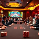 KJC casino scene showcasing players engaged in poker and vibrant slot machines.