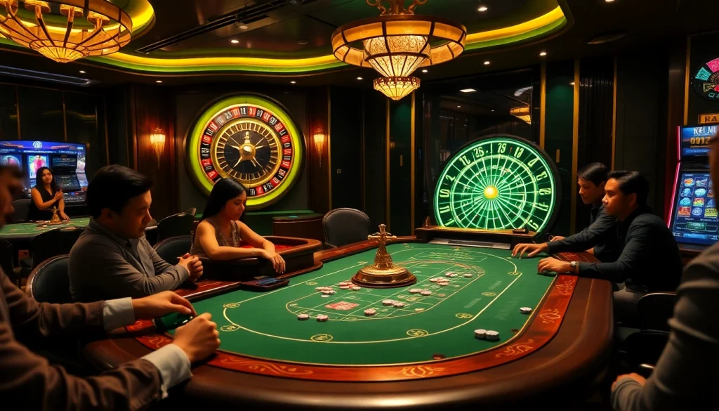 Experience the excitement of kkwin black with luxurious casino gaming tables and vibrant slot machines.