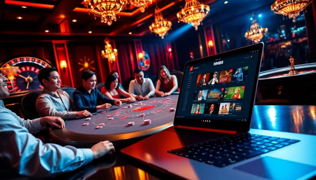 Exciting online gambling experience at https://mm88.nl/ with poker, roulette, and vibrant casino atmosphere.