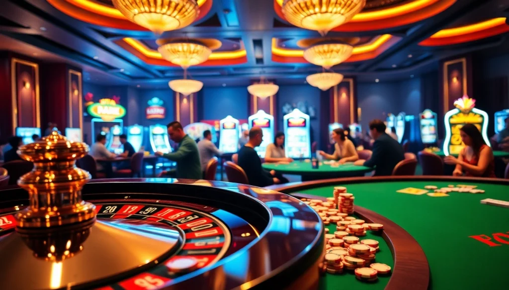 Engaging players at trang chu 98win enjoying a thrilling gambling experience at a luxury casino.