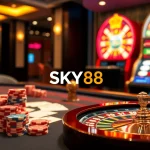 Players engaging in thrilling games at https://sky88.sa.com/ casino, showcasing poker chips and roulette excitement.