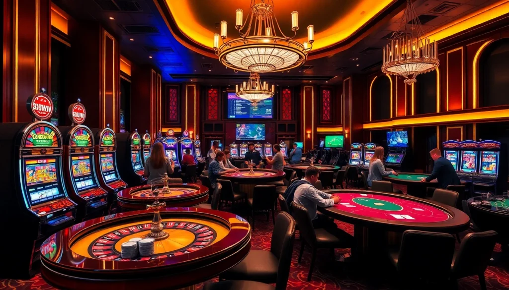Exciting gaming action at 33win casino with vibrant slots and poker tables.