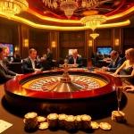 Engaging casino scene with roulette and poker elements, capturing the thrilling jbo experience.