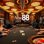 Intense gameplay at New 88 casino with roulette wheels and poker tables illuminated in luxury.