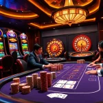 Players enjoying an exciting game at MM88 casino with vibrant slot machines and poker tables.