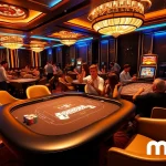Experience the excitement of mm88 with players celebrating wins at a vibrant casino table.