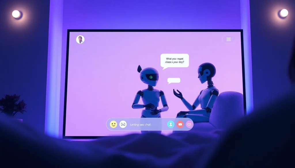 Engaging virtual chat room scene illustrating sex chat ai interactions between animated AI characters in a friendly atmosphere.