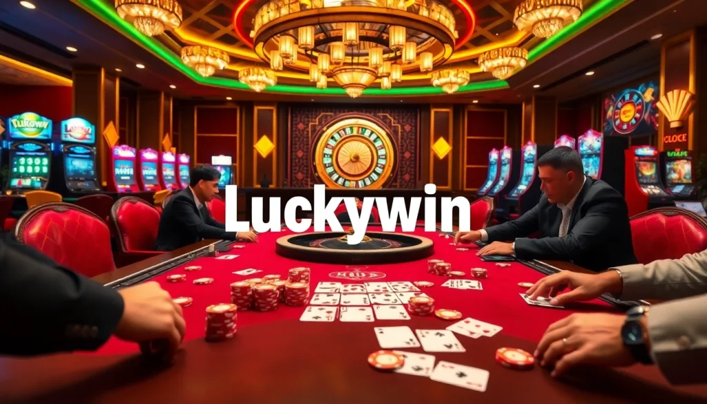 Experience the thrill of Luckywin at a vibrant casino poker table with professional players.