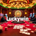 Experience the thrill of Luckywin at a vibrant casino poker table with professional players.