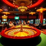 Dynamic casino scene with gamblers enjoying games at https://hz88.forum/, showcasing poker, roulette, and slot machines.