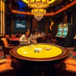 Experience the thrill of gambling at 789win with players enjoying poker and vibrant slot machines.