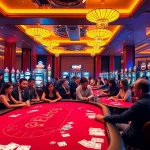 Experience the thrill of mmoo gaming with an upscale casino scene featuring vibrant poker chips and shining tables.