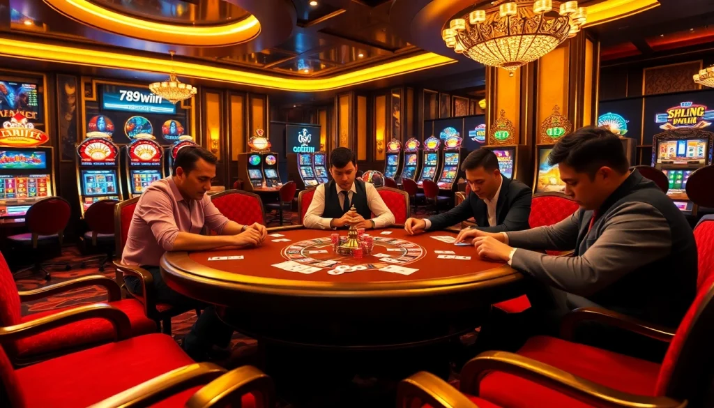 Players strategizing at a poker table, representing the excitement of 789win casino gaming.