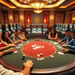 Engage in thrilling game bài đổi thưởng at a vibrant casino table filled with excitement and colorful poker chips.