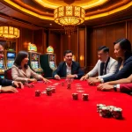 Exciting poker game at https://kuwinblog.com/ with vibrant tables, chips, and a roulette wheel.