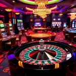 Playing TR88 at luxury casino with vibrant slot machines and elegant roulette