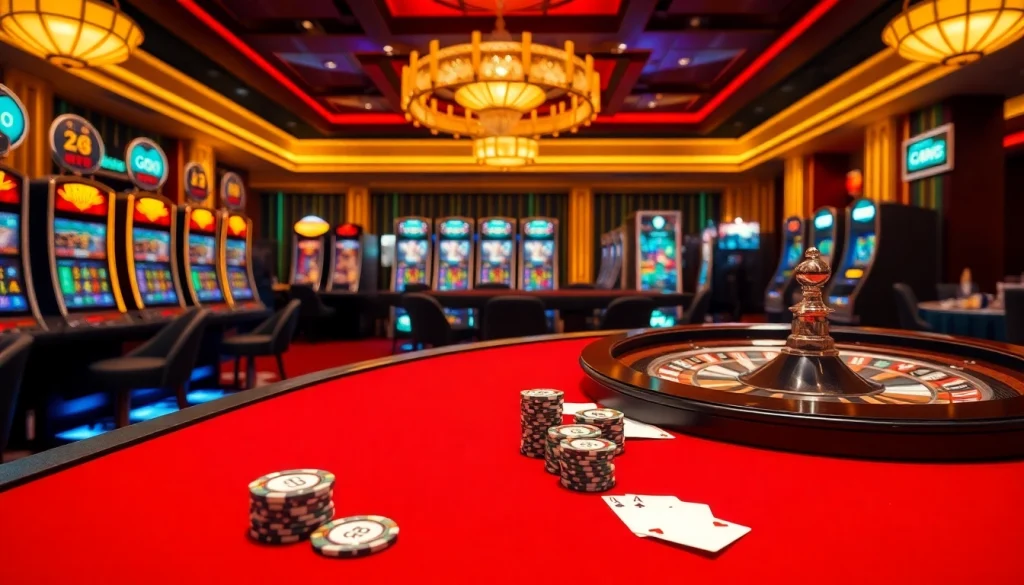 Experience the thrill of gambling at GO8 with vibrant poker tables and luxurious slot machines.