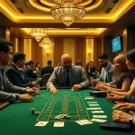 에볼루션 카지노의 실시간 딜러와 함께 플레이어들이 집중하는 장면입니다.