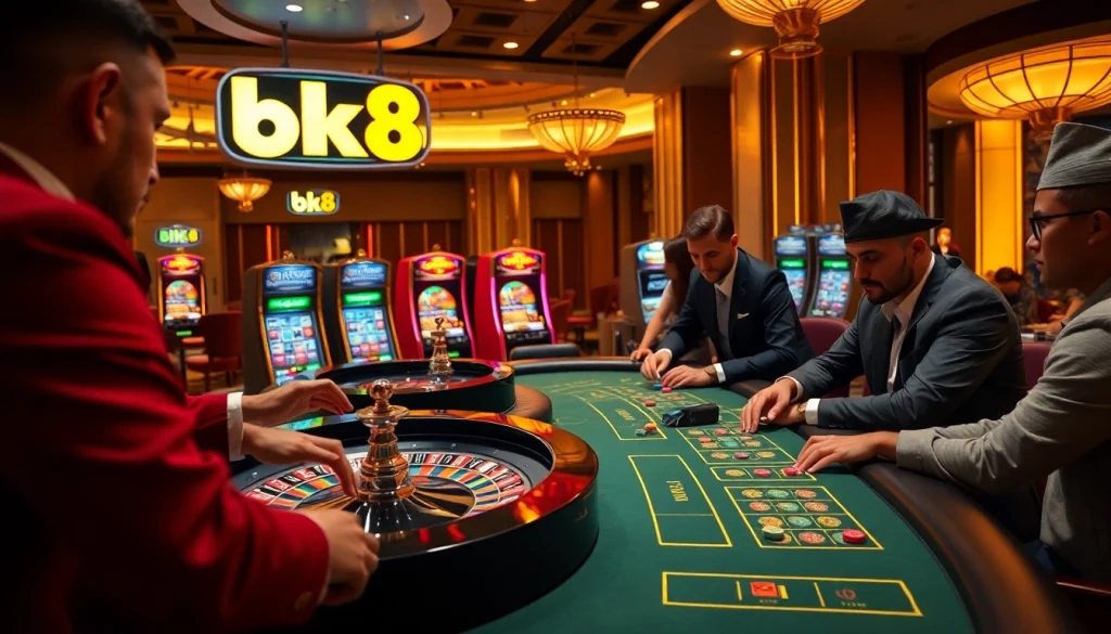 Players enjoying a thrilling game at BK8 casino tables with vibrant excitement.
