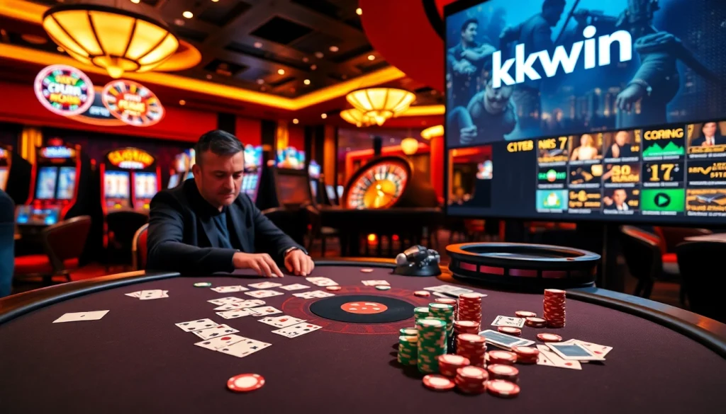Engaged player at KKwin casino table during an intense blackjack game.