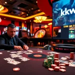 Engaged player at KKwin casino table during an intense blackjack game.