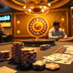 Engage in thrilling gameplay at the go88 casino, featuring a luxurious poker table with vibrant chips.