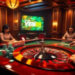 Exciting casino action featuring the viral88 logo on vibrant gaming ads.