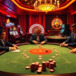 Players enjoying high-stakes poker at a luxurious casino table inspired by hm88.com