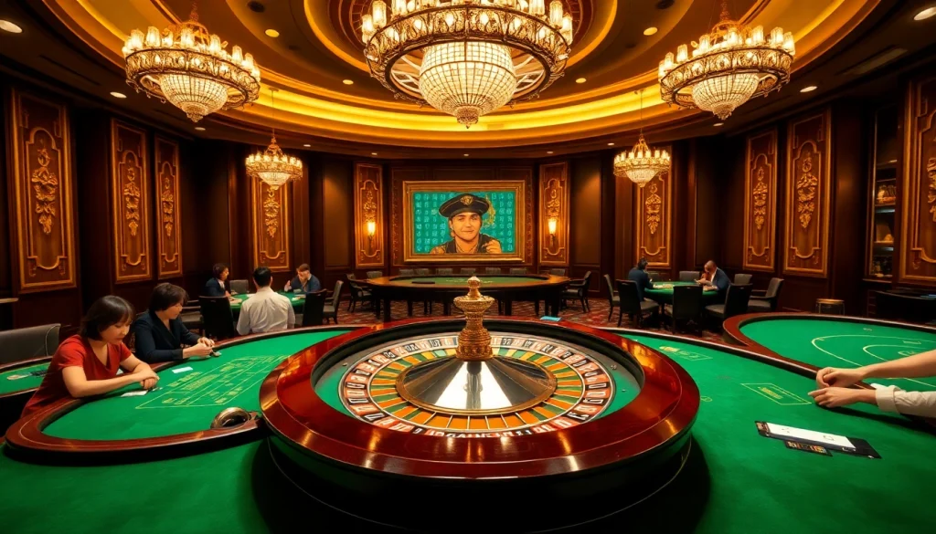 Experience the thrill of keluaran china in an elegant casino setting featuring a roulette wheel and intense poker action.