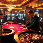 Gamblers strategizing at a poker table with mb66 branding, depicting a lively casino atmosphere.