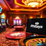Phtaya online gaming interface showcasing exciting slots and poker games in a luxurious casino setting.