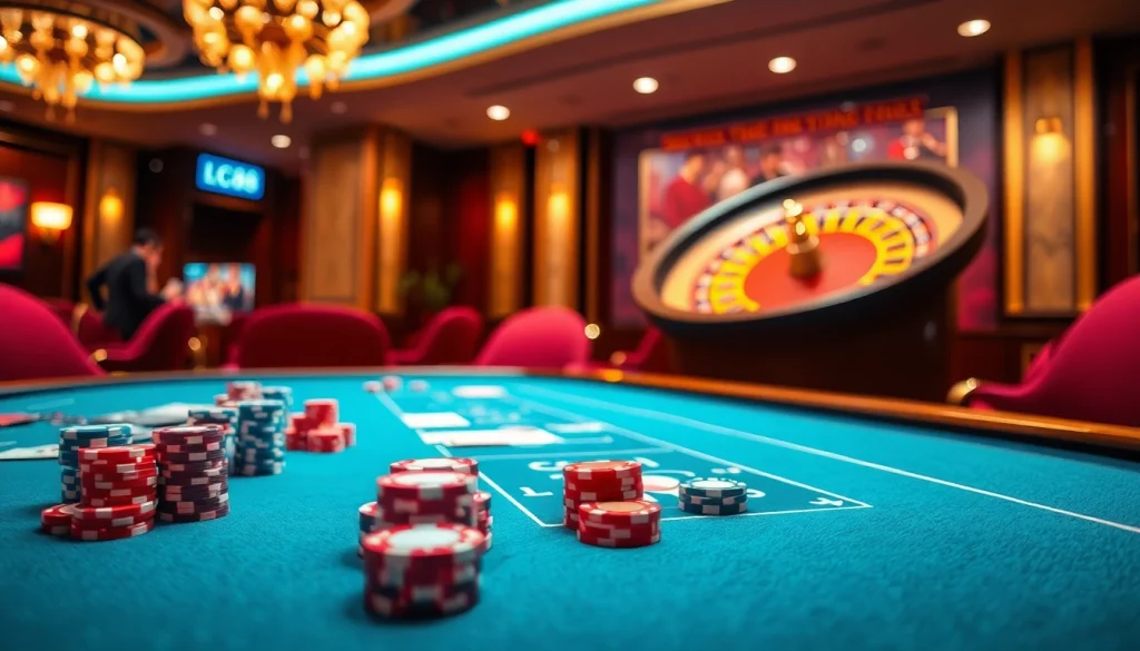 Experience the excitement of trang chu lc88 with vibrant poker chips and a spinning roulette wheel.