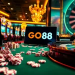 Player enjoys exciting GO88 online gambling at a luxurious casino setup with vibrant elements.