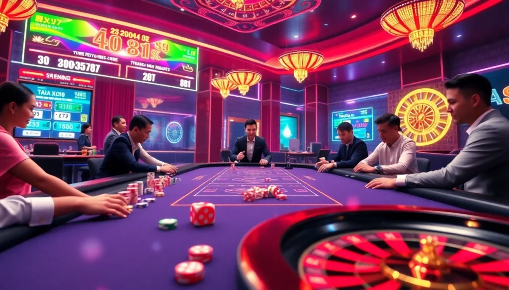 Engaging scene of Tài Xỉu MD5 gameplay featuring dynamic players and vibrant casino elements