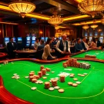 Paha4d gaming with enthusiastic players at a luxurious casino table featuring poker chips and cards.