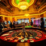 Kubet casino players engaging at a roulette table with vibrant lights and luxurious decor.