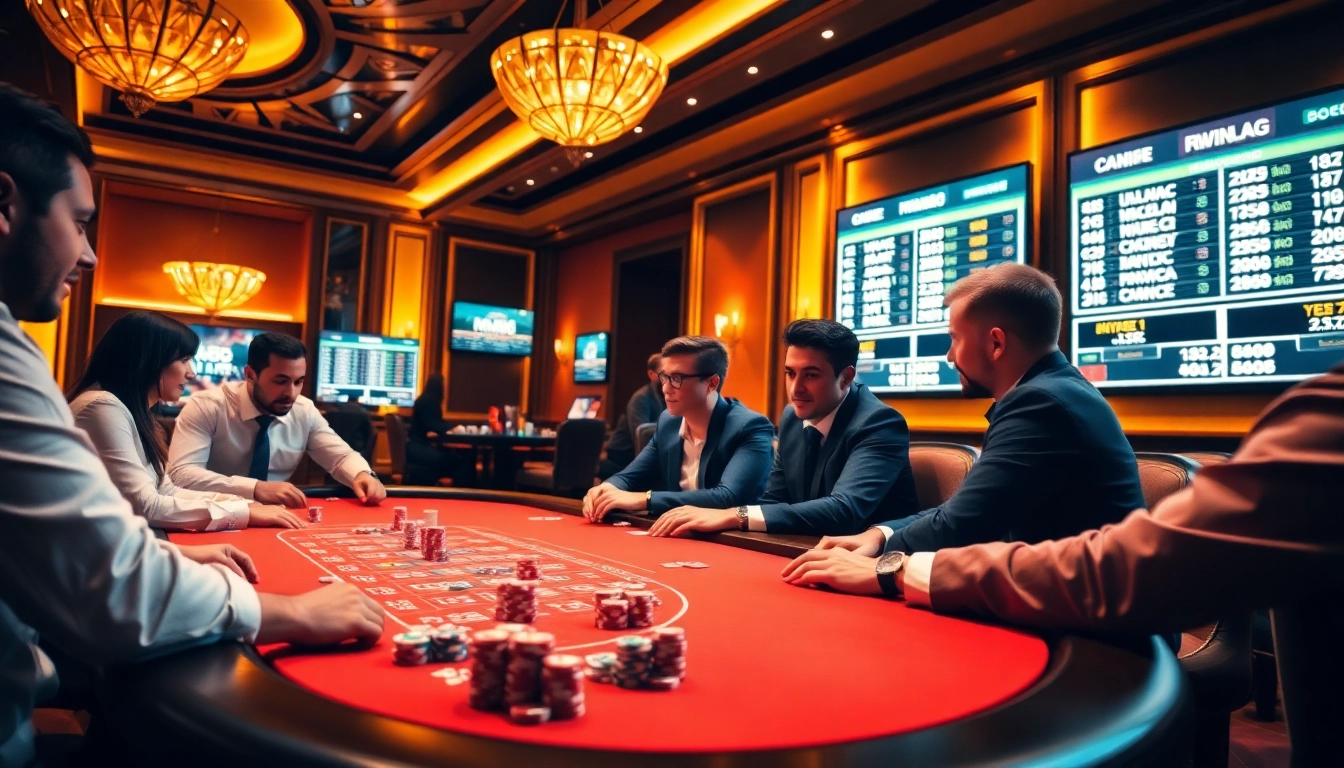 Exciting poker game scene at MM88 casino with professional players and vibrant atmosphere.