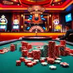 Experience thrilling play at RR88 with vibrant casino tables and spinning roulette wheels.