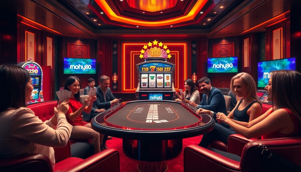 Nohu90 players engaged in an exciting game at a luxurious casino table.